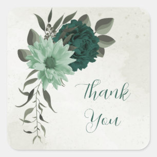 emerald green flowers botanical thank you square sticker