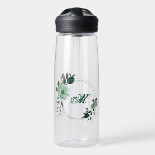 emerald green flowers botanical water bottle