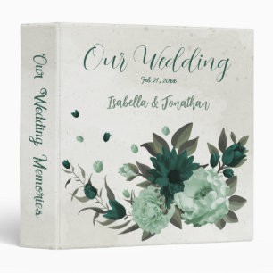 emerald green flowers botanical wedding album binder