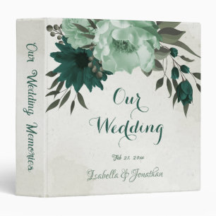 emerald green flowers botanical wedding album binder