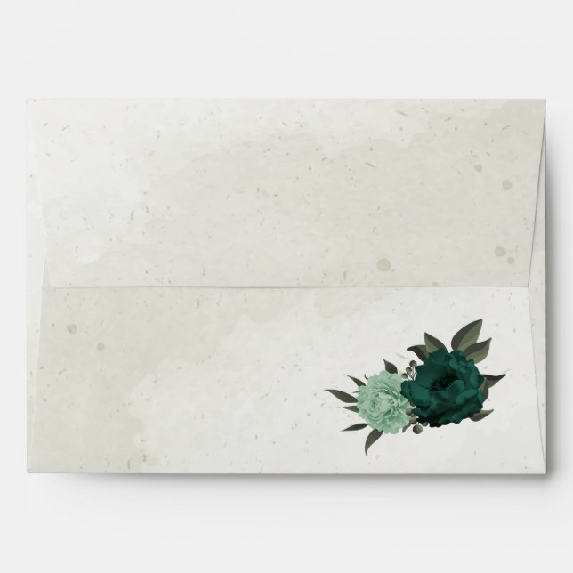 emerald green flowers botanical wedding  envelope (Back (Top Flap))