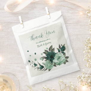 emerald green flowers botanical wedding favour bag
