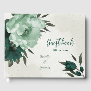 emerald green flowers botanical wedding  guest book