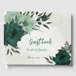 emerald green flowers botanical wedding  guest book