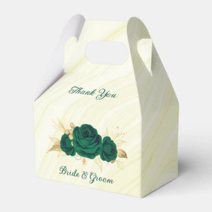emerald green flowers gold leaves marble favor box