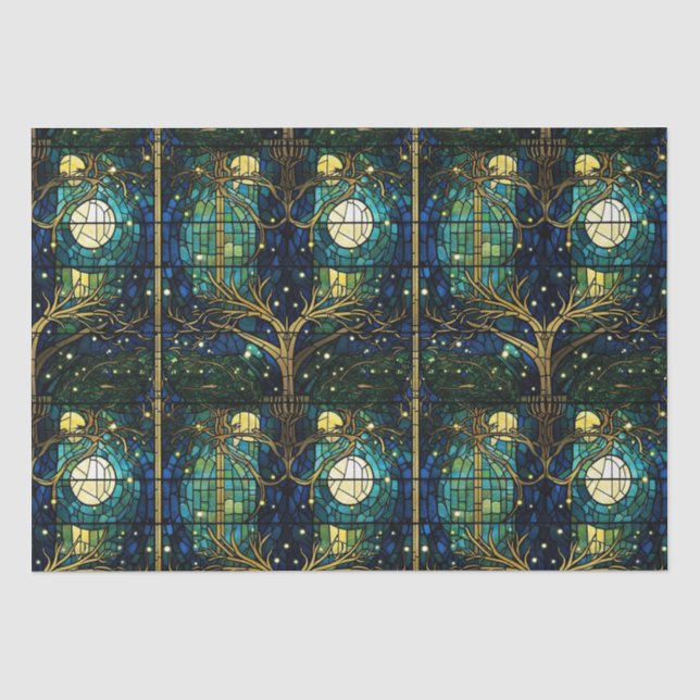 Emerald Green Forest Faux Stained Glass Pattern Tissue Paper (Front)