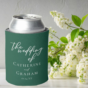 Emerald Green Forest Wedding Personalized Can Cooler