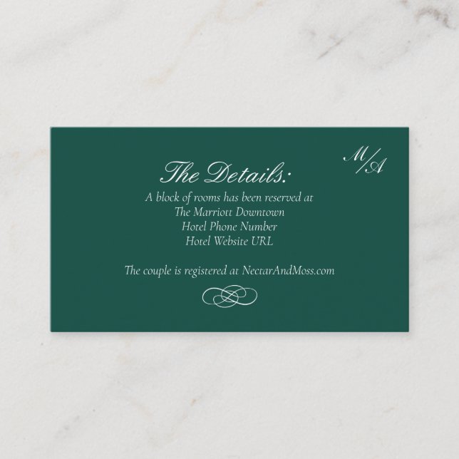 Emerald Green Formal Style Details Enclosure Card (Front)