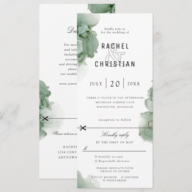 emerald green geode wedding invite w rsvp attached (Front/Back)