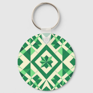 Emerald Green Geometric Star Pattern Keychain
