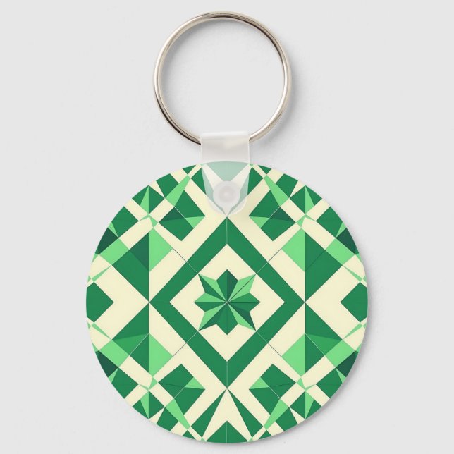 Emerald Green Geometric Star Pattern Keychain (Front)