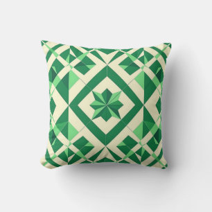 Emerald Green Geometric Star Pattern Throw Pillow