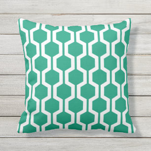 Emerald Green Geometric Trellis Outdoor Pillows