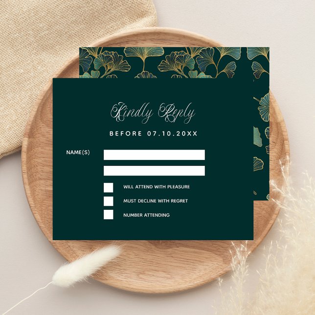 Emerald green ginkgo budget wedding response RSVP (Creator Uploaded)