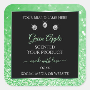 Emerald Green Glitter Black Product Label Diamonds