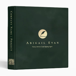 Emerald Green Glitter Gold Feather Notary Service Binder