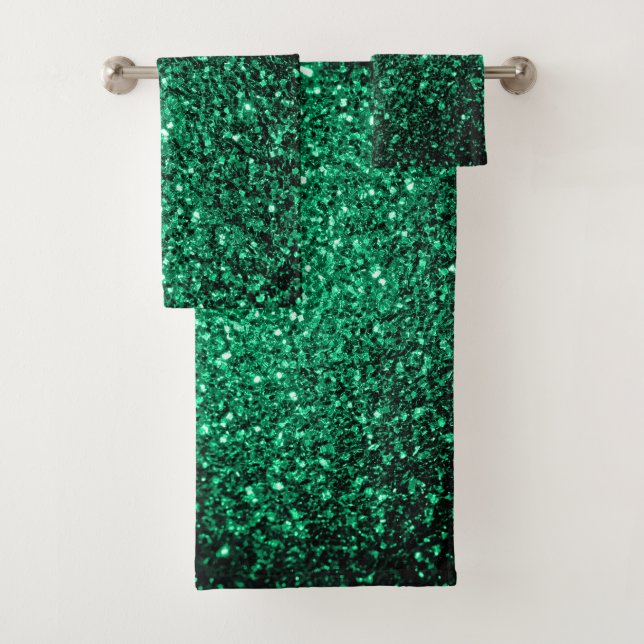 Emerald Green glitter sparkles Bath Towel Set (Insitu)