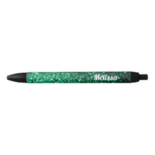Emerald Green glitter sparkles Personalize Black Ink Pen