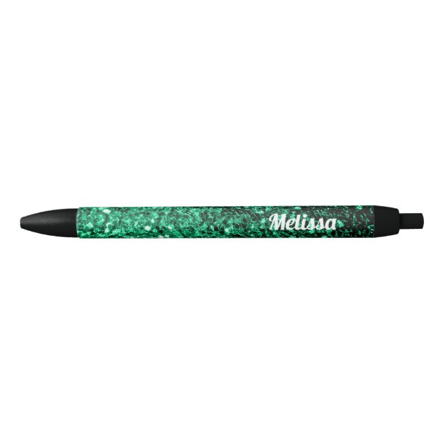 Emerald Green glitter sparkles Personalize Black Ink Pen (Front)