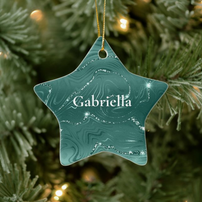 Emerald Green Glitzy Marble Ceramic Ornament (Tree)
