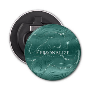 Emerald Green Glitzy Marble Personalized Bottle Opener