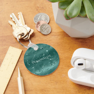 Emerald Green Glitzy Marble Personalized Keychain
