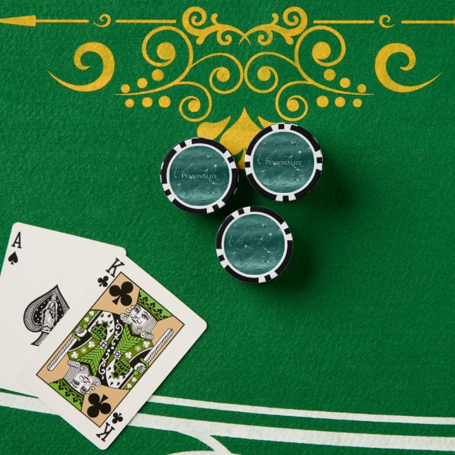 Emerald Green Glitzy Marble Personalized Poker Chips (Poker Table (Stack))
