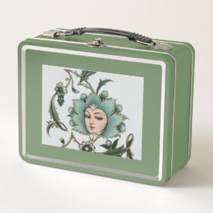 Emerald Green Gol Banoo – Persian Art Travel Suitc Metal Lunch Box
