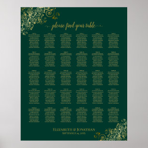Emerald Green Gold 30 Table Wedding Seating Chart
