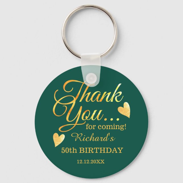 Emerald Green Gold 50 Birthday Thank You Favour    Keychain (Front)