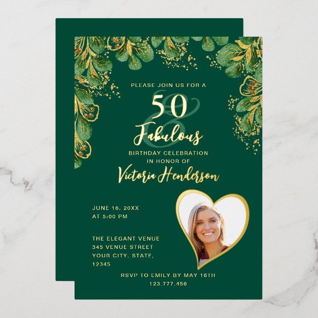 Emerald Green & Gold 50 & Fabulous Birthday (Front/Back)
