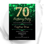 Emerald Green Gold 70th Birthday Invitation<br><div class="desc">70th birthday party invitation. Elegant emerald green and black design with faux glitter gold. Features stylish diamonds, bokeh lights and script font. Men or women bday invite. Perfect for a stylish adult birthday party. Personalize with your own details. Message me if you need further customization. Printed Zazzle invitations or instant...</div>