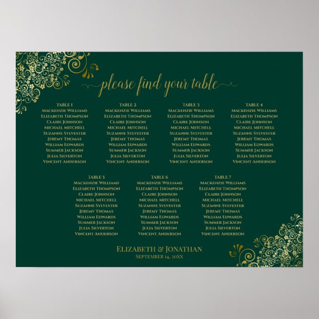 Emerald Green & Gold 7 Tableau Mariage (Devant)