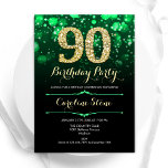 Emerald Green Gold 90th Birthday Invitation<br><div class="desc">90th birthday party invitation. Elegant emerald green and black design with faux glitter gold. Features stylish diamonds, bokeh lights and script font. Men or women bday invite. Perfect for a stylish adult birthday party. Personalize with your own details. Message me if you need further customization. Printed Zazzle invitations or instant...</div>