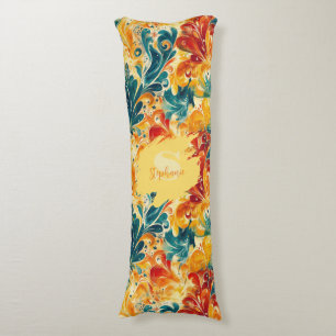 Emerald Green & Gold Abstract Paisley Leaves (3) Body Pillow