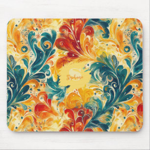 Emerald Green & Gold Abstract Paisley Leaves (3) Mouse Pad