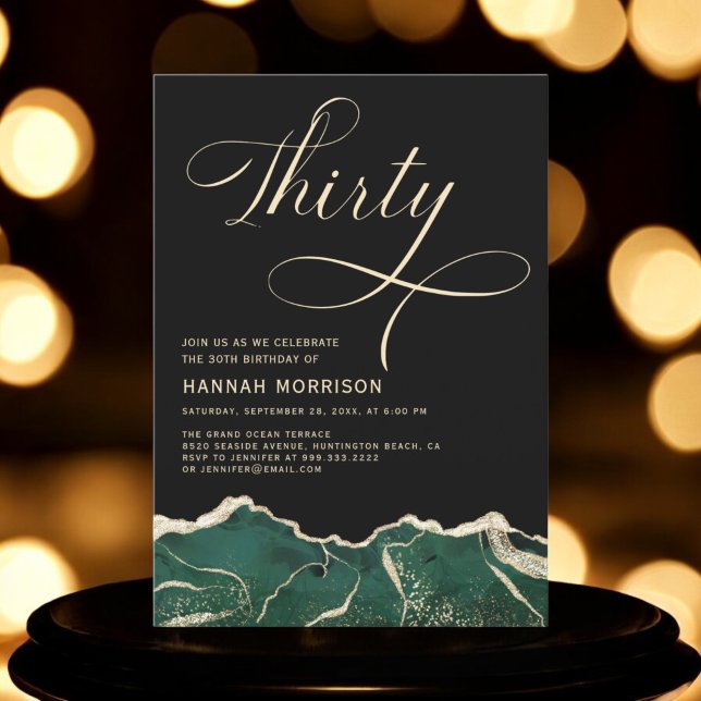Emerald Green Gold Agate 30th Forty Birthday Invitation (Creator Uploaded)