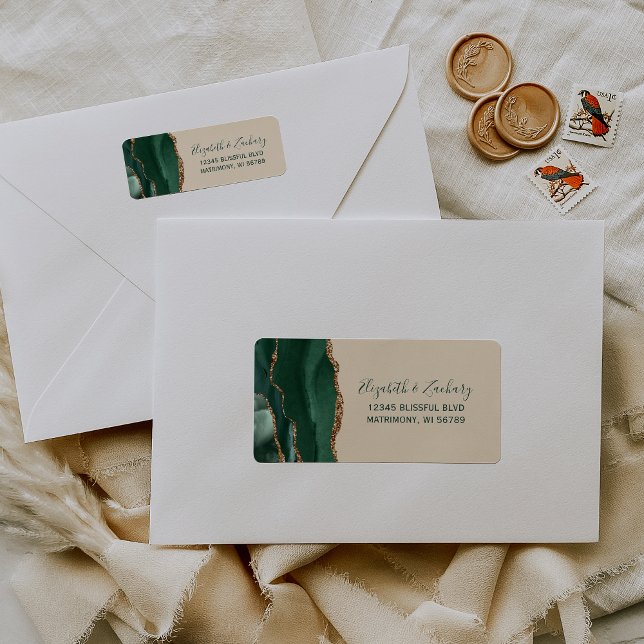 Emerald Green Gold Agate Champagne Return Address (Creator Uploaded)