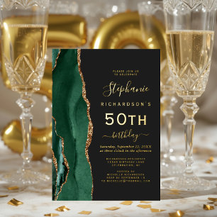 Emerald Green Gold Agate Dark 50th Birthday Party