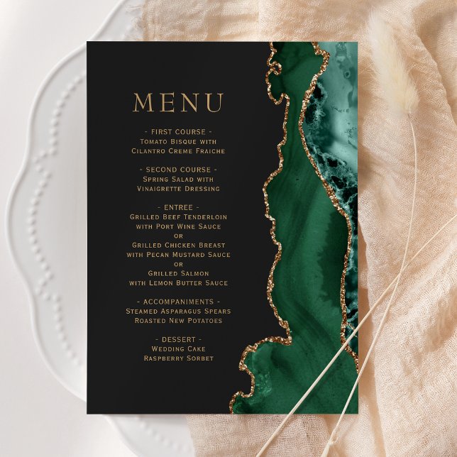 Emerald Green Gold Agate Dark Mariage Menu (Créateur téléchargé)