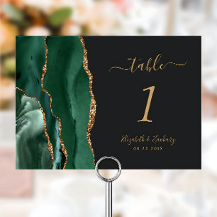 Emerald Green Gold Agate Dark Wedding Table Number