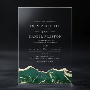 Emerald Green Gold Agate Elegant Modern Wedding Acrylic Invitations