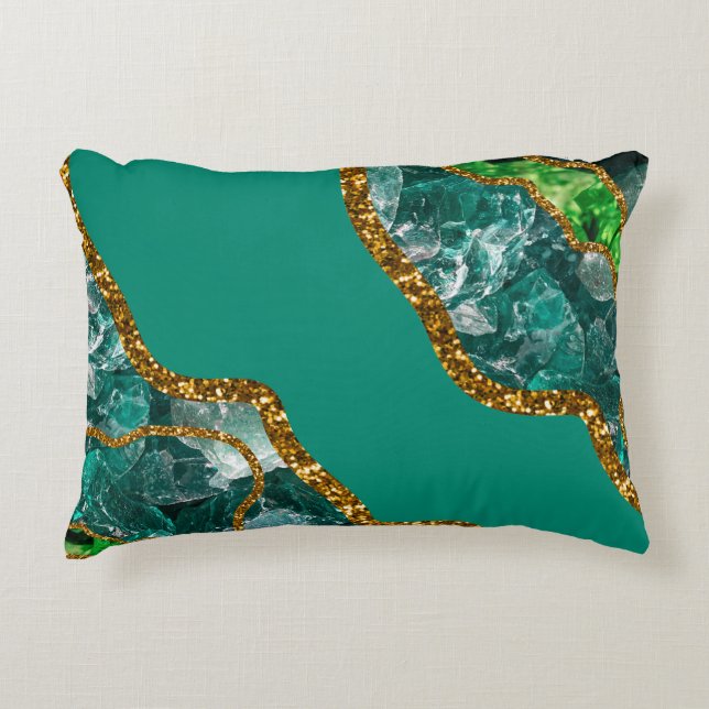 Emerald Green & Gold Agate Geode Glitter  Accent Pillow (Front)