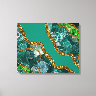 Emerald Green & Gold Agate Geode Glitter Canvas Print