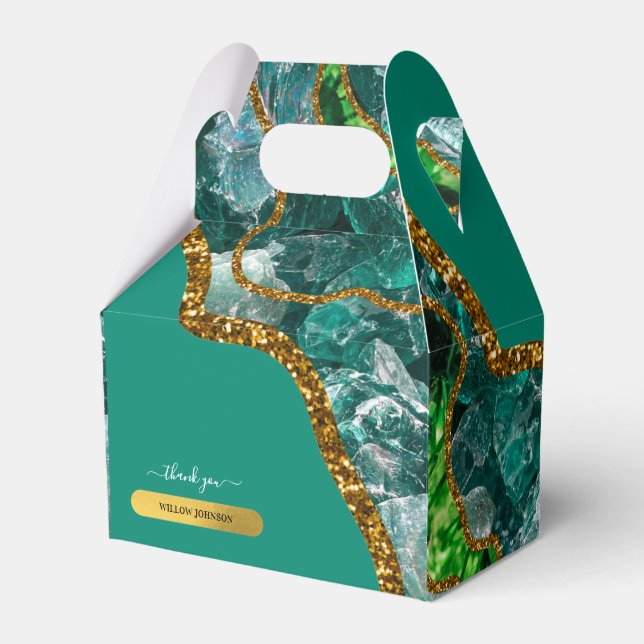 Emerald Green & Gold Agate Geode Glitter Favor Box (Front Side)