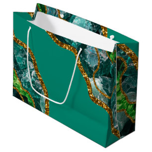 Emerald Green & Gold Agate Geode Glitter Large Gift Bag