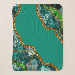 Emerald Green & Gold Agate Geode Glitter Sherpa Blanket
