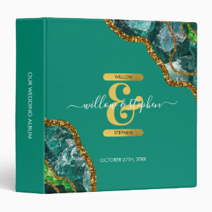 Emerald Green & Gold Agate Geode Wedding Album Binder