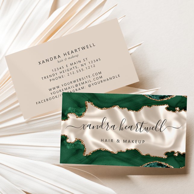Emerald Green Gold Agate Ivory Luxury Business Card (Creator Uploaded)