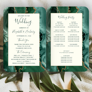 Emerald Green Gold Agate Ivory Wedding Program Hand Fan